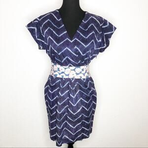 Rachel Rachel Roy navy blue white chevron floral waist dress size 6